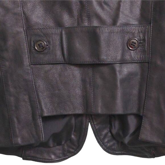 Schegge Womens Blazer Jacket Black Leather Buttons Pockets Half Belt Italy 48 - Picture 5 of 10